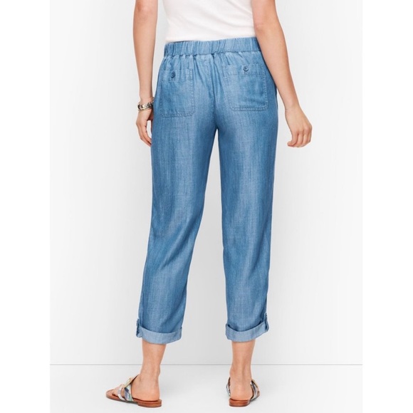 Talbots Women 12P Chambray Pants Summer Twill Slim Leg Rolled Hem - Picture 9 of 16